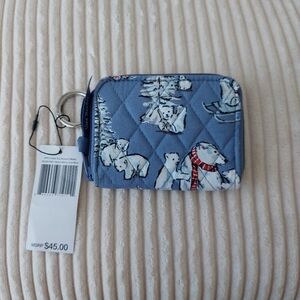 Quilted Blue Polar Bear Keychain Wallet Vera Bradley RFID Petite Zip-Around